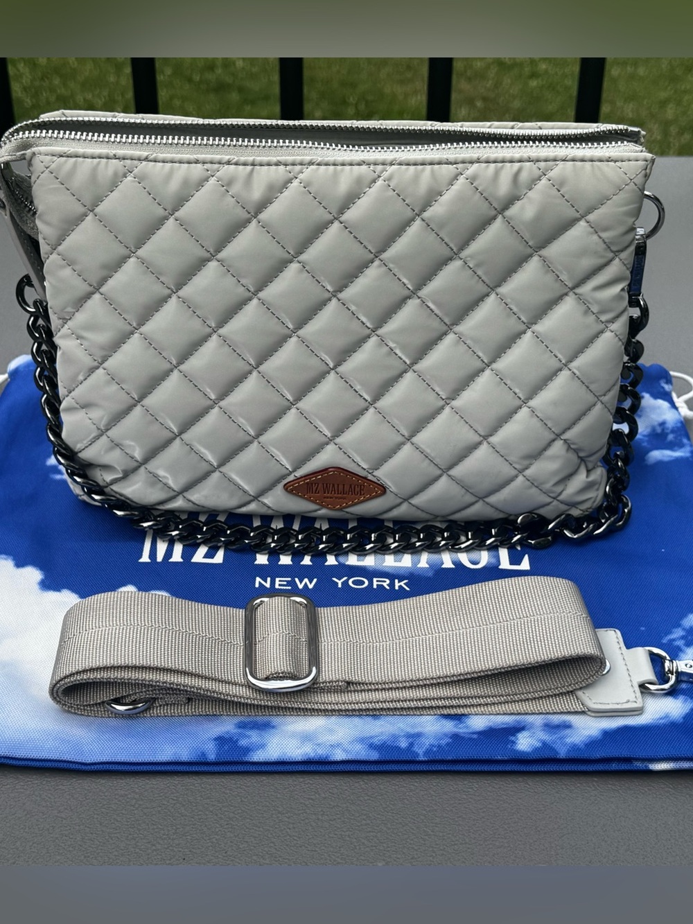 MZ Wallace Quilted Light Gray Pippa Chain Strap Crossbody